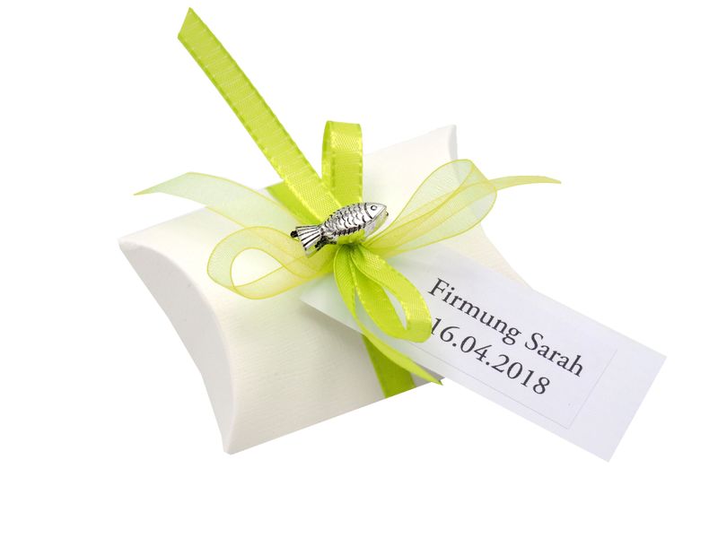 10x Gastgeschenk Fisch mit Namen Bedruckt Hellgrün Personalisiert Taufe Kommunion Konfirmation