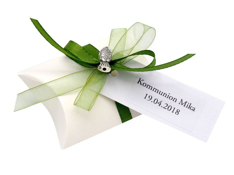 10x Gastgeschenk Fisch mit Namen Bedruckt Grün Personalisiert Taufe Kommunion Konfirmation