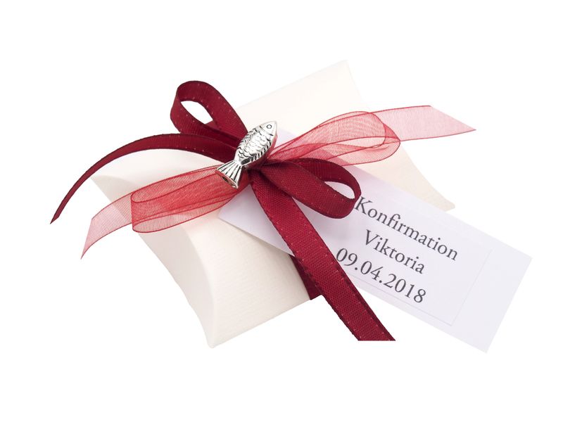 10x Gastgeschenk Fisch mit Namen Bedruckt Rot Bordeaux Personalisiert Taufe Kommunion Konfirmation