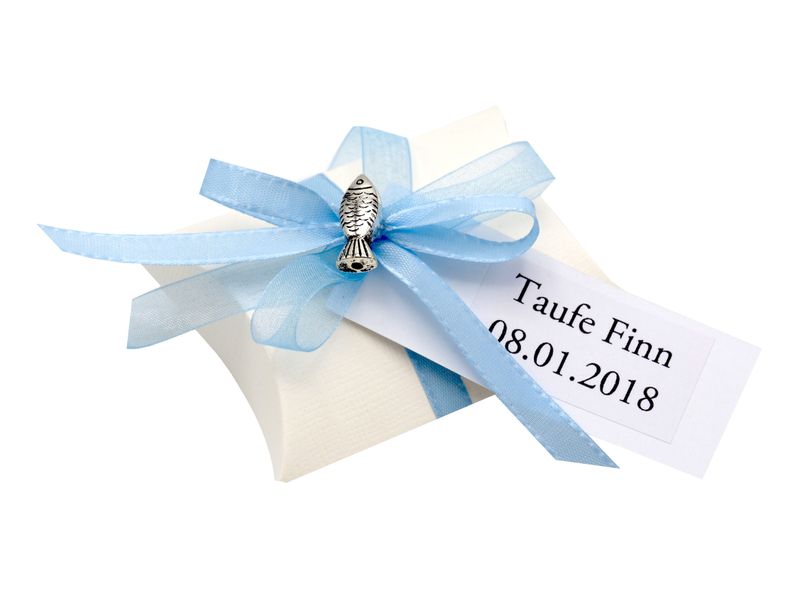 10x Gastgeschenk Fisch mit Namen Bedruckt Hellblau Personalisiert Taufe Kommunion Konfirmation
