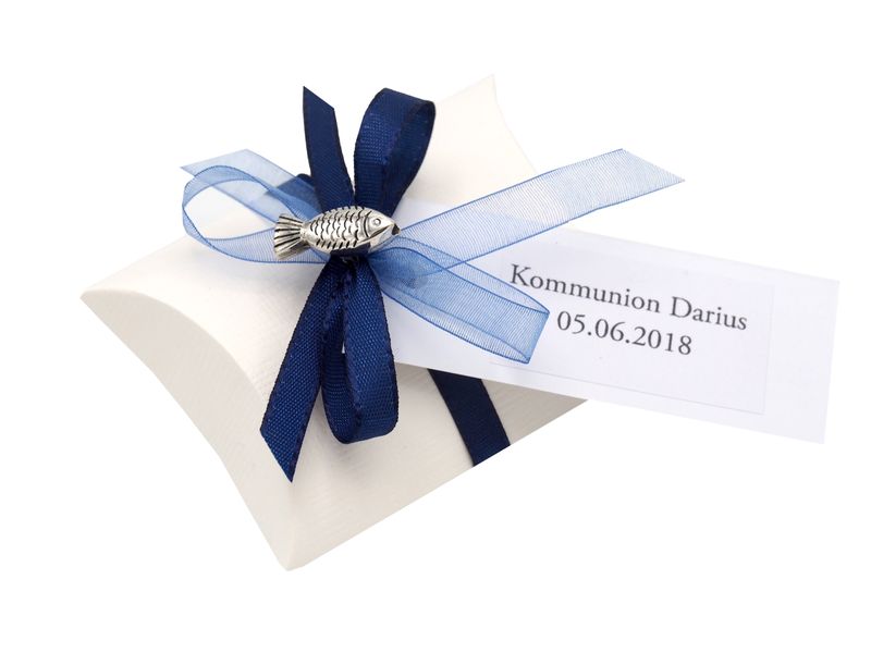 10x Gastgeschenk Fisch mit Namen Bedruckt Dunkelblau Personalisiert Taufe Kommunion Konfirmation