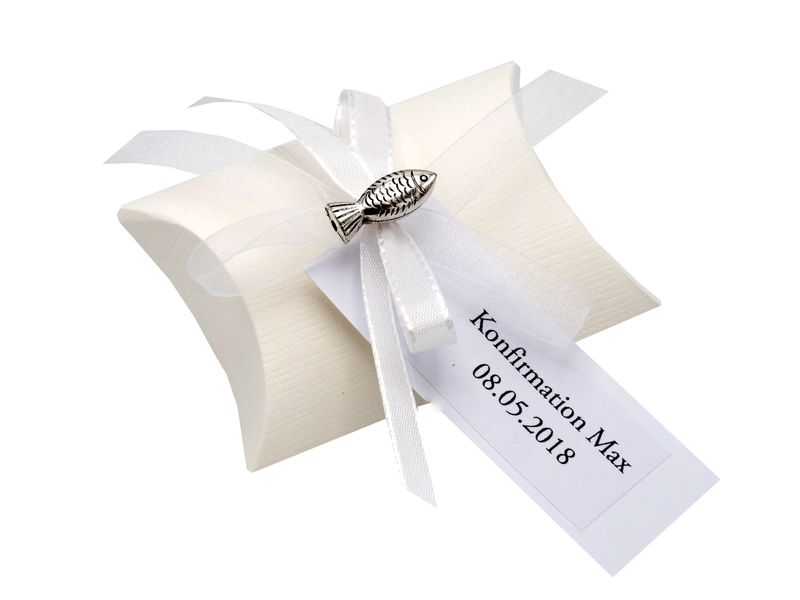 10x Gastgeschenk Fisch mit Namen Bedruckt Weiß Personalisiert Taufe Kommunion Konfirmation