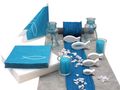 Tischdeko Kommunion Konfirmation Petrol Blau Grau Weiß Fisch SET 20 Personen ISAAK 1