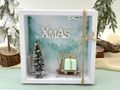 Handgefertigte Geldgeschenk-Verpackung für Weihnachten mit LED Tannenbaum, Schlitten, Geschenk, Holzschriftzug XMAS 2