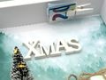 Geldgeschenk-Verpackung- handgefertigtes Weihnachts-Geldgeschenk mit LED Tannenbaum, Kunstschnee und Mini Schlitten 5