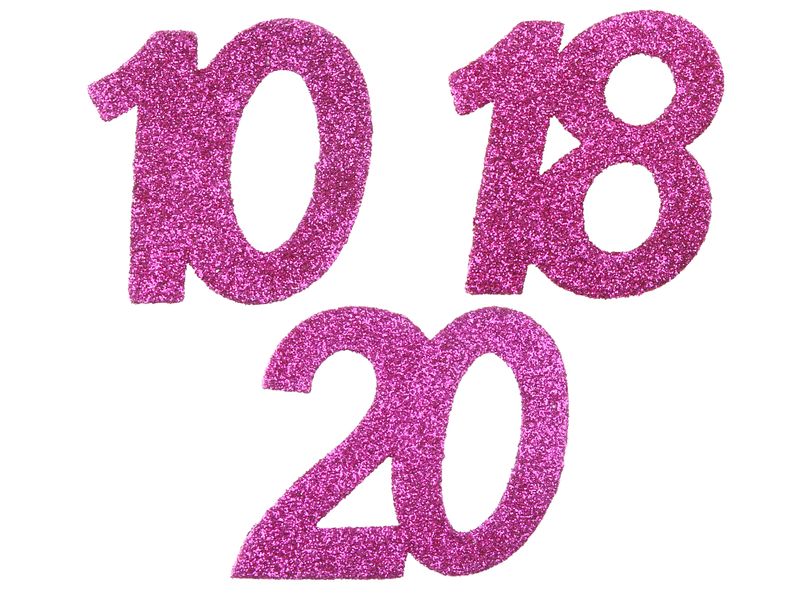 6 Stück Streudeko Geburtstag Tischdeko Zahlen Pink Glitzer Jubiläum Partydeko