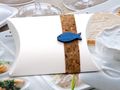 Gastgeschenk Schachtel Kork Fisch Holz Blau Basteln Kartonage Tischdeko Kommunion Konfirmation  3