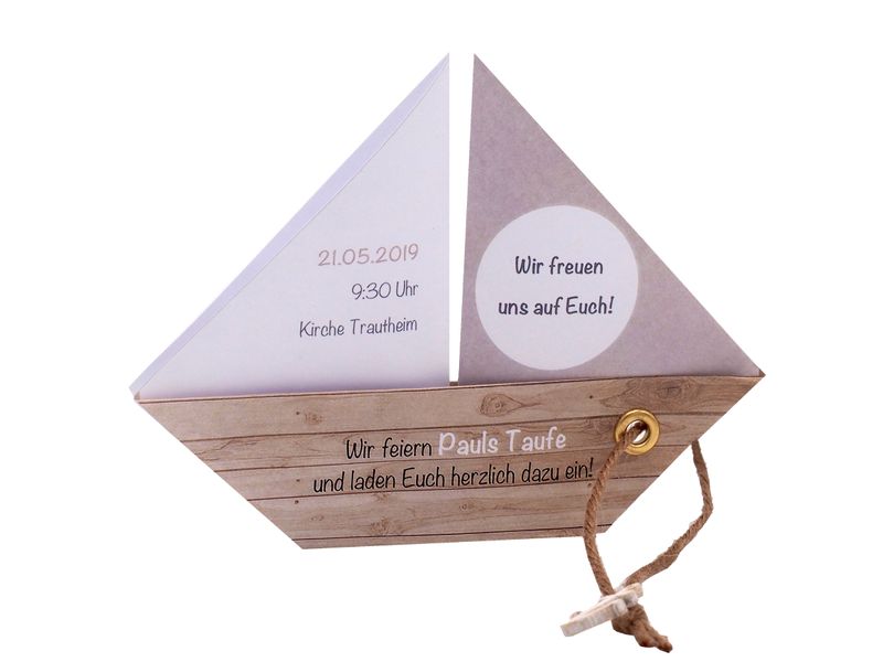 Einladungskarte Kommunion Konfirmation Taufe Boot Schiff Taupe Einladung Umschlag Braun Weiß