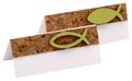 10 Tischkarten Namenskarten Fisch Grün Holz Kork Kommunion Konfirmation  1