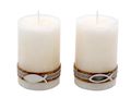 2 Stumpenkerzen Kerzen Creme Kork Fisch Creme Tischdeko Kerzendeko Kommunion Konfirmation  2