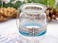 Windlicht mit Henkel Weihnachten Teelichtglas Deko Schneeflocke Eisblau Silber Tischdeko Advent Winter 7