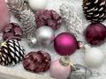 Adventskranz länglich Weihnachtsdeko Adventsgesteck Tablett Grau Silber Rosa Lila 6