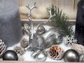 Adventsgesteck Weihnachten Weihnachtsdeko Tablett Hirsch Silber Grau Deko 5
