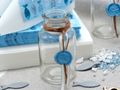 2 Vasen Kommunion Konfirmation Siegel Blau Fisch Tischdeko Hellblau Glas NOAH 2