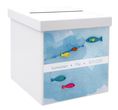 Briefbox Kartenbox MIT NAMEN Kommunion Konfirmation Fische Blau Aquarell 1