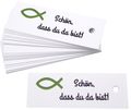 25 Kärtchen Anhänger Gastgeschenke Kommunion Konfirmation Mandeln Basteln Fisch Grün und Schön, dass du da bist 1