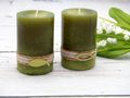 2 Stumpenkerzen Kerzen Grün Olive Kork Fisch Tischdeko Deko Kommunion Konfirmation 6cm 2