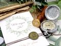 Einladungskarte Hochzeit Vintage Einladung mit Umschlag Grün Wachssiegel Boho  3
