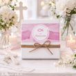 GELDGESCHENK VERPACKUNG ZUR KOMMUNION IN ROSA - Personalisierte Kartonbox in Weiß zur Erstkommunion Mädchen 4