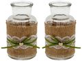 2 Vasen Hochzeit Vintage Weiß Jute Spitze Herz Tischdeko Geburtstag JOLIEN 1