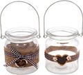 Tischdeko Oktoberfest Bayrisch 2 Windlichter Glas Raute Braun Party Deko 1