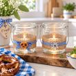 Oktoberfest Tischdeko - 2 bayrische Windlichter aus Glas mit Brezel- und Edelweiß 3