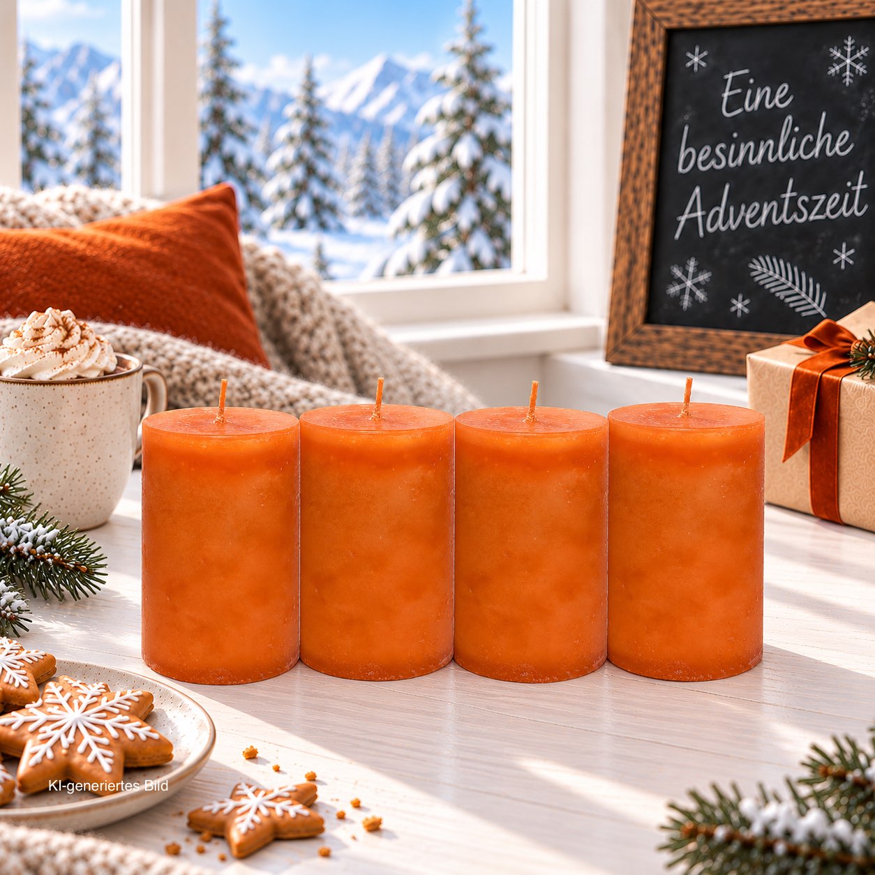 4 Stumpenkerzen Kerzen Tischdeko Herbst Deko Adventskerzen Kürbis Orange