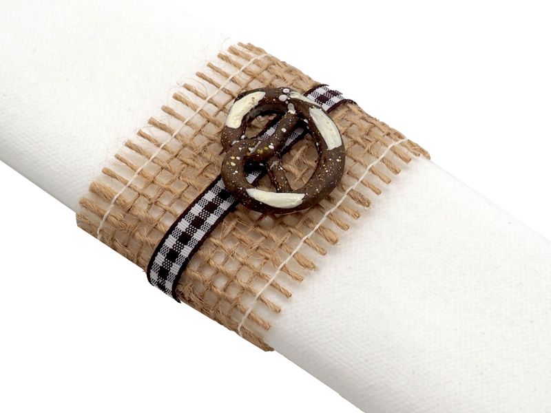Serviettenringe Oktoberfest Bayrisch Jute Karo 4 Stück Brezel Edelweiß