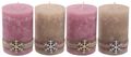4 Adventskerzen Kerzen Stumpenkerzen Rosa Beige Schneeflocke Holz Weihnachten Advent Deko  1