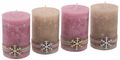 4 Adventskerzen Kerzen Stumpenkerzen Rosa Beige Schneeflocke Holz Weihnachten Advent Deko  2