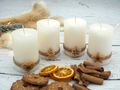 4 Adventskerzen Kerzen Stumpenkerzen Creme Kekse Plätzchen Weihnachten Advent Deko Tischdeko 7
