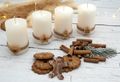 4 Adventskerzen Kerzen Stumpenkerzen Creme Kekse Plätzchen Weihnachten Advent Deko Tischdeko 6