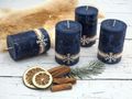 4 Adventskerzen Kerzen Stumpenkerzen Blau Dunkelblau Schneeflocke Holz Advent Weihnachten Deko Tischdeko 2