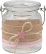 2 Windlichter Glas Tischdeko Kerzenhalter Rosa Stern Leinen Taufe Geburt Deko Teelichthalter 2