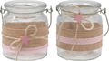 2 Windlichter Glas Tischdeko Kerzenhalter Rosa Stern Leinen Taufe Geburt Deko Teelichthalter 1