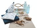 Tischdeko Kommunion Konfirmation Petrol Beige Blau Vasen Streudeko SET 20 Personen 1
