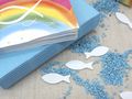 Deko Kommunion Tischdeko Motiv Regenbogen mit Servietten, Tischband, Holz Schriftzug, Streudeko & Teelichthaltern 4