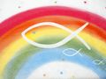 Harmonische Tischdeko für Junge und Mädchen zur Kommunion mit Regenbogen-Motiv 6