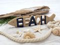Tischdekoration Schriftzug Beach Fisch Blau Maritime Deko Aufsteller Figur Skulptur 2