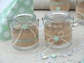 Windlicht Glas Tischdeko Kerzenhalter Mint Grün Leinen Taufe Baby Deko Teelichthalter 2 Stück 2