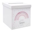 Briefbox Kartenbox Regenbogen Rosa Taufe Kommunion Konfirmation Tischdeko Personalisiertes Geschenk 1