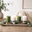 4 Stumpenkerzen Grün Creme mit Holz Tannenbaum – Adventskerzen Weihnachtsdeko 3
