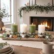 4 Adventskerzen in Grün und Creme – dekorierte Stumpenkerzen für Weihnachten, Kerzen mit Tannenbaum 5