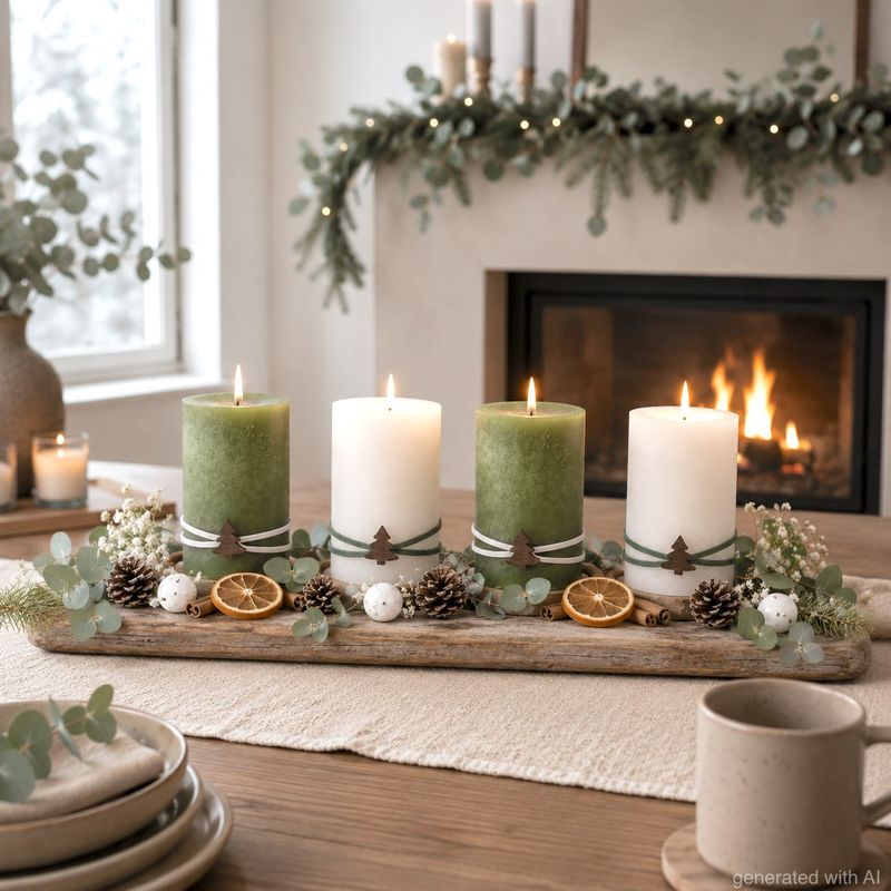 4 Adventskerzen Kerzen Stumpenkerzen Adventskranz Grün Creme Tannenbaum Weihnachten Advent Deko Tischdeko