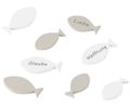 Tischdeko Streudeko Fische Holz Holzfische Weiß Creme Glaube Liebe Hoffnung Kommunion Konfirmation 8 Stück 1