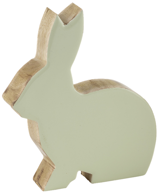 Hase Holz Dekofigur Gelb Grün Ostern Frühling Klein 1 Stück