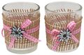 Kerzenhalter Teelichthalter Tischdeko Teelichtgläser Edelweiss Rosa Jute Weiss Oktoberfest Bayern 2 Stück 1