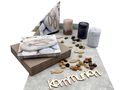 Tischdeko Kommunion Taupe Greige Grau Fische SET 20 Personen Deko 1