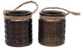 Windlicht Teelichthalter Braun Tischdeko Garten Quadrate Rauten Glas mit Kordel 2 Stück 1