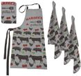 Schürze Geschirrtuch Grau Küchentuch Handtuch Set 4teilig Küche BBQ Grillen 1
